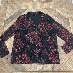 Jane and Delancey Black and Red Floral Button Down Shirt